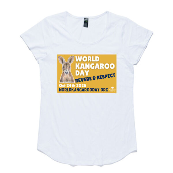 World Kangaroo Day 2026 women's scoop neck white front and back Thumbnail