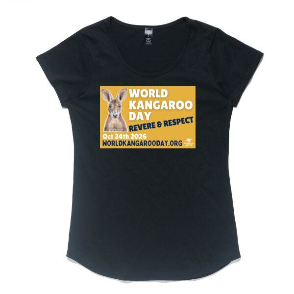 World Kangaroo Day 2026 women's scoop neck black front and back Thumbnail